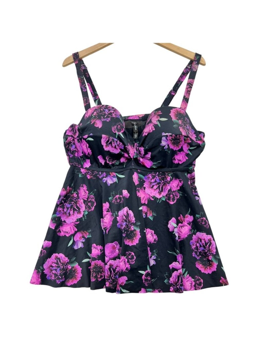 Torrid Womens Black & Purple Floral Underwire Knot Front Tankini Top Size 0F